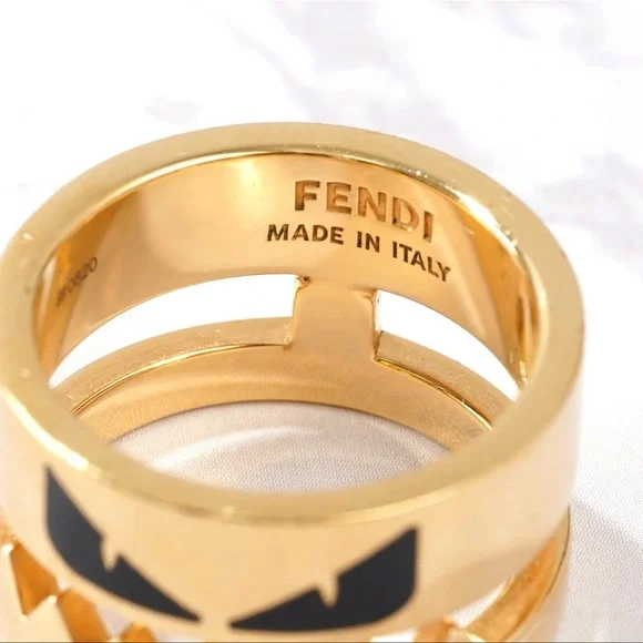 FENDI Ring Bugs Eye Monster Gold x BlackMetal US 10.5
